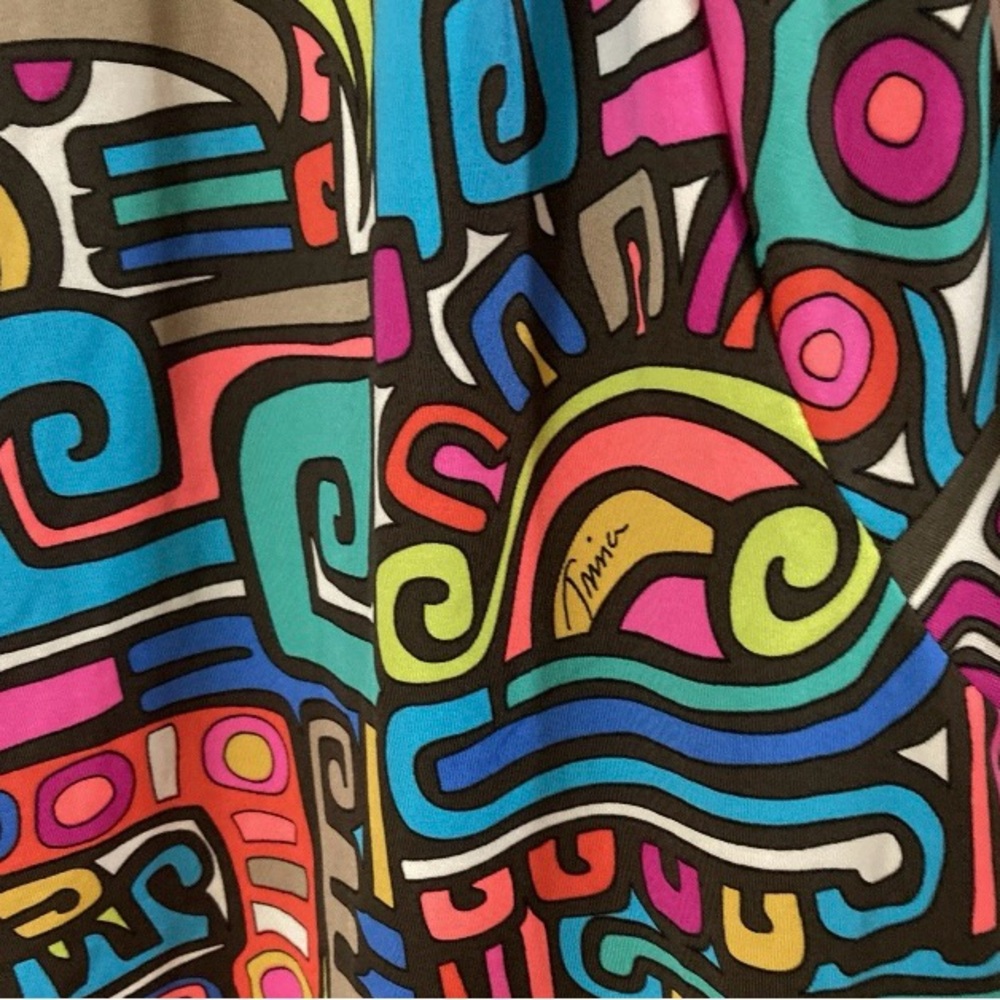 Trina Turk Maya Geometric Print Split Kimono Sleeve Tunic Dress M psychedelic - Picture 5 of 16